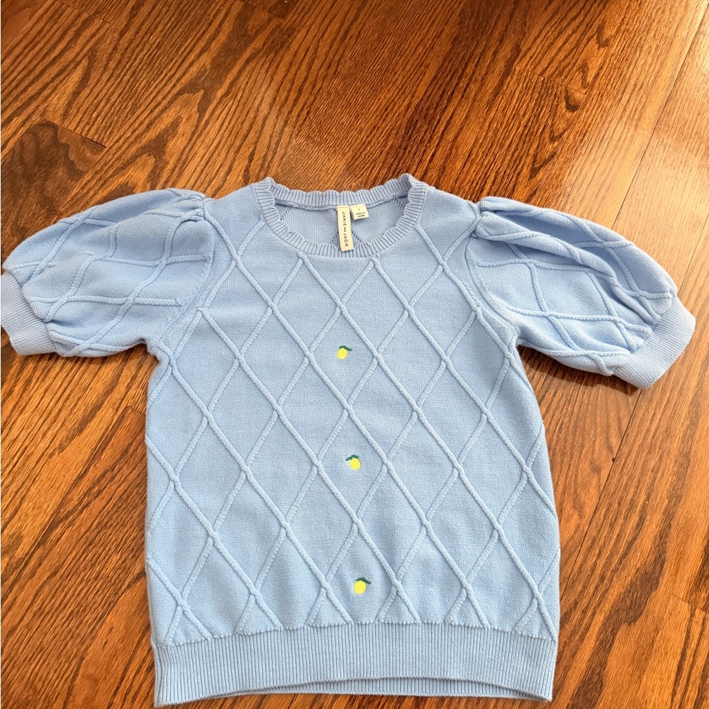 Janie and Jack Light Blue Diamond Knit Puff-Sleeve Sweater